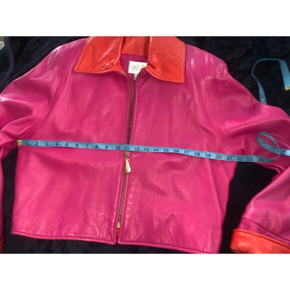 VINTAGE 80's UNWORN VAKKO PINK/ORANGE GLOVE LEATHER JACKET MOD S - Picture 10 of 11